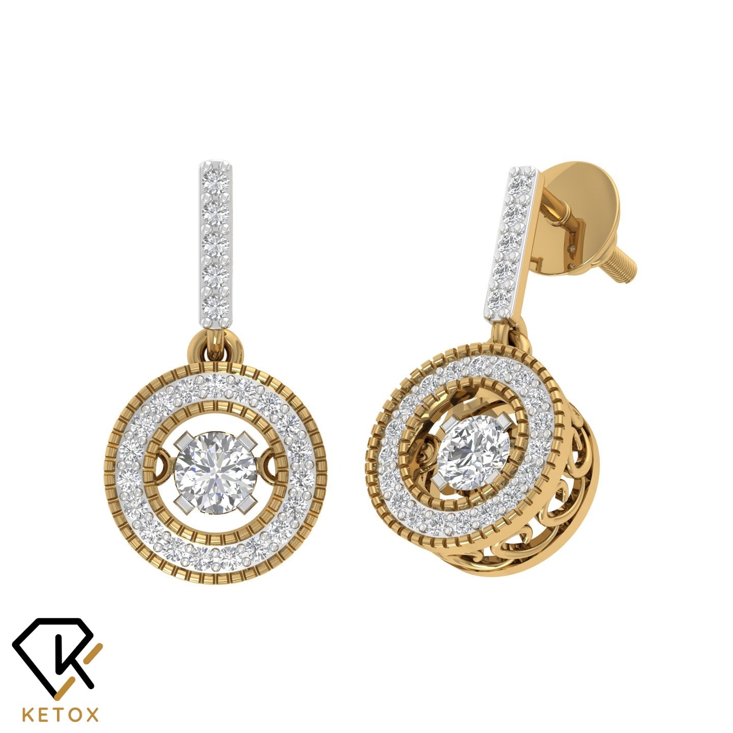 Dangling Hoop Earring With Hanging Diamonds